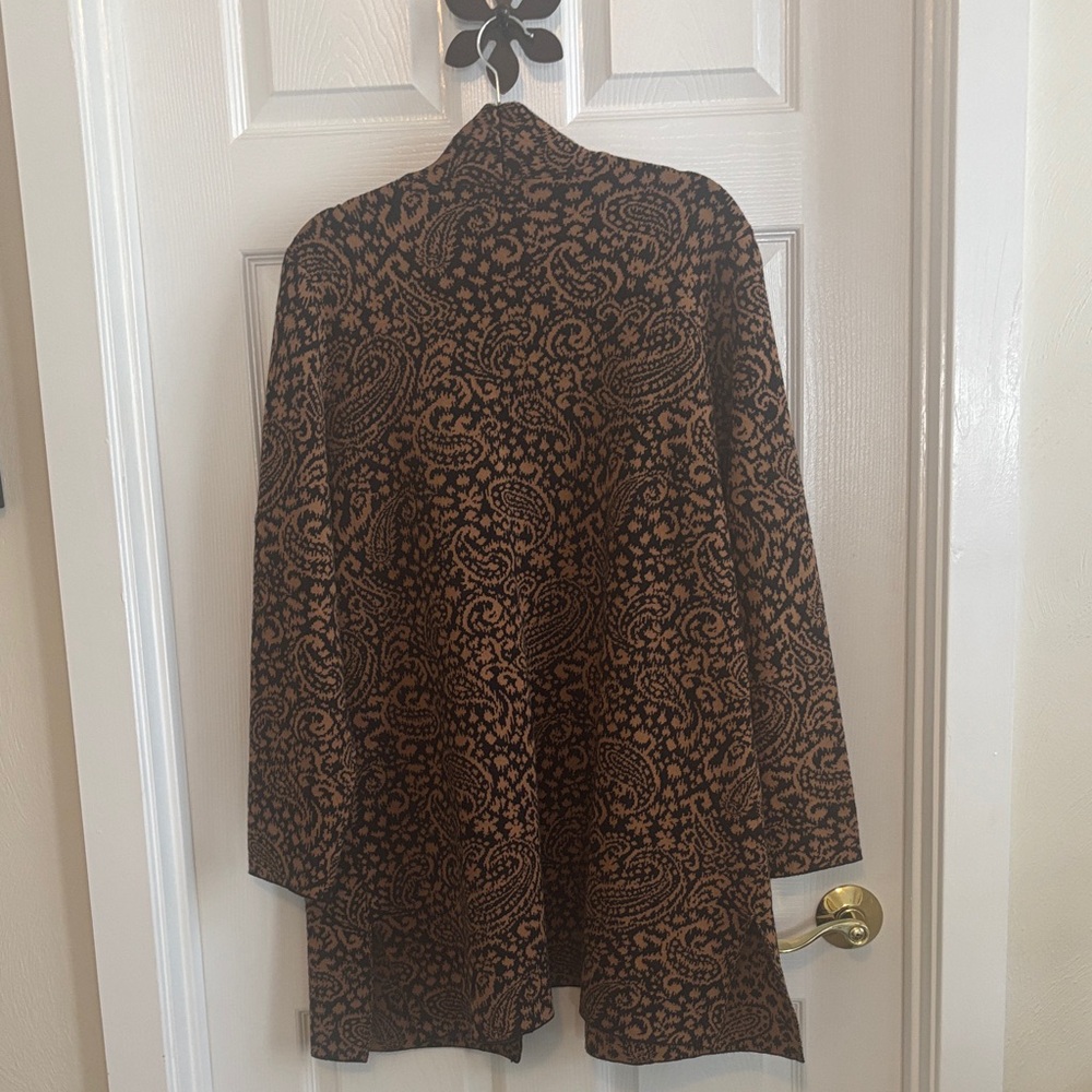 Ruby Rd. Black and Brown Paisley Open Front Sweater Coat Front Patch Pockets Lar - Picture 5 of 9